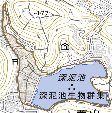 上賀茂狭間町とその周辺の地図。町の範囲を重ねている