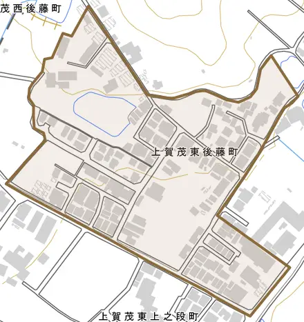 上賀茂東後藤町とその周辺の地図。町の範囲を重ねている