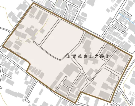 上賀茂東上之段町とその周辺の地図。町の範囲を重ねている
