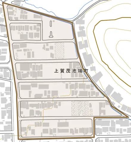 上賀茂池端町とその周辺の地図。町の範囲を重ねている