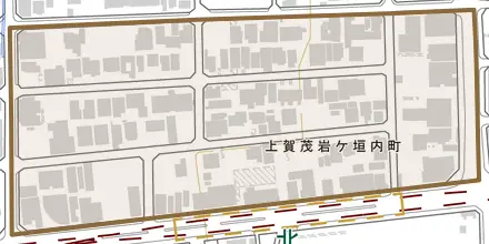 上賀茂岩ケ垣内町とその周辺の地図。町の範囲を重ねている