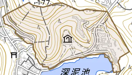 上賀茂ケシ山とその周辺の地図。町の範囲を重ねている