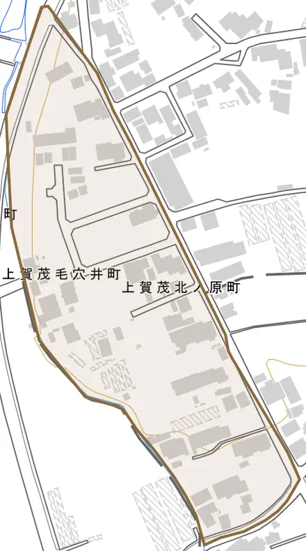 上賀茂北ノ原町とその周辺の地図。町の範囲を重ねている