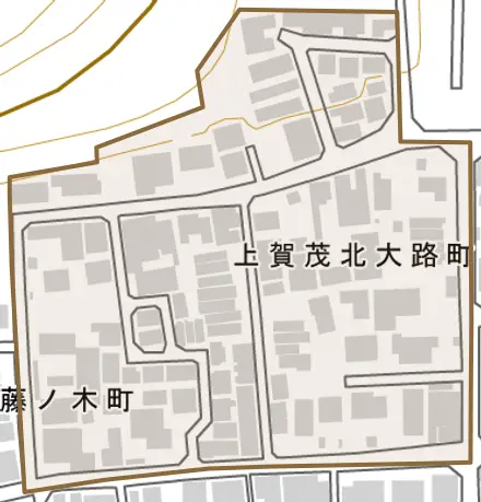 上賀茂北大路町とその周辺の地図。町の範囲を重ねている