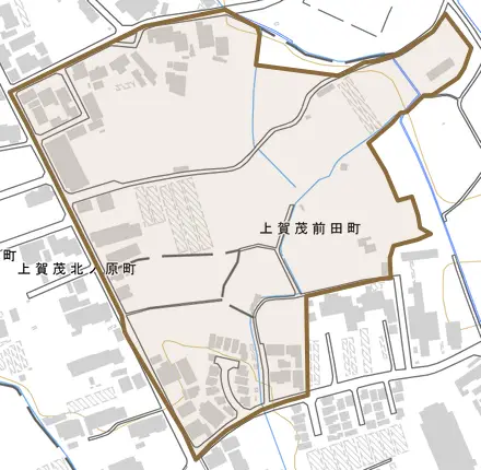 上賀茂前田町とその周辺の地図。町の範囲を重ねている