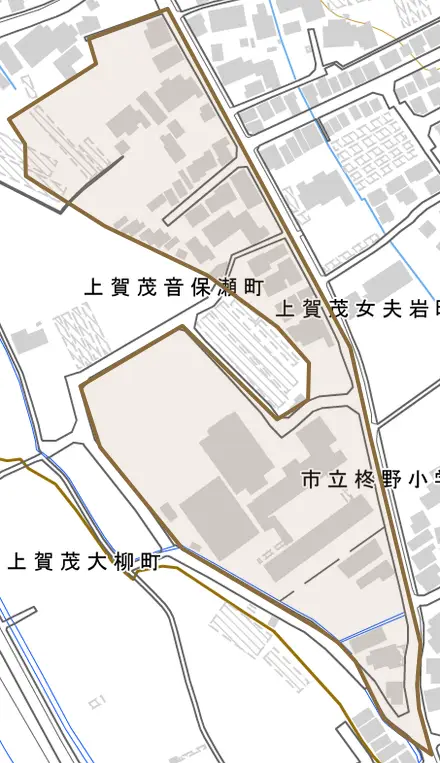 上賀茂女夫岩町とその周辺の地図。町の範囲を重ねている