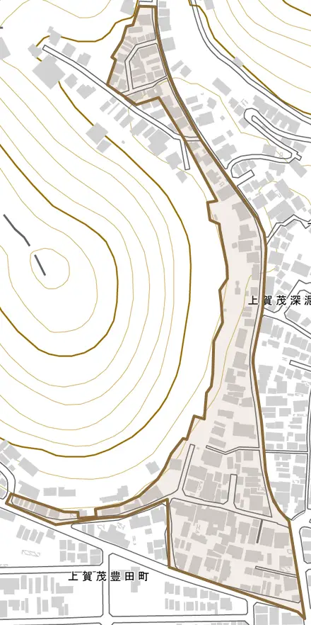 上賀茂深泥池町とその周辺の地図。町の範囲を重ねている