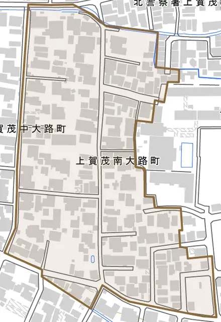 上賀茂南大路町とその周辺の地図。町の範囲を重ねている