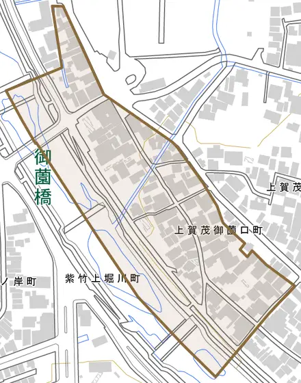 上賀茂御薗口町とその周辺の地図。町の範囲を重ねている