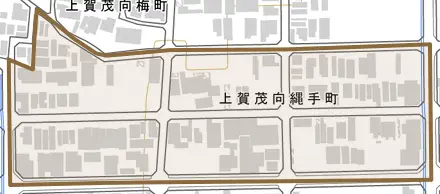 上賀茂向縄手町とその周辺の地図。町の範囲を重ねている