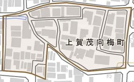 上賀茂向梅町とその周辺の地図。町の範囲を重ねている