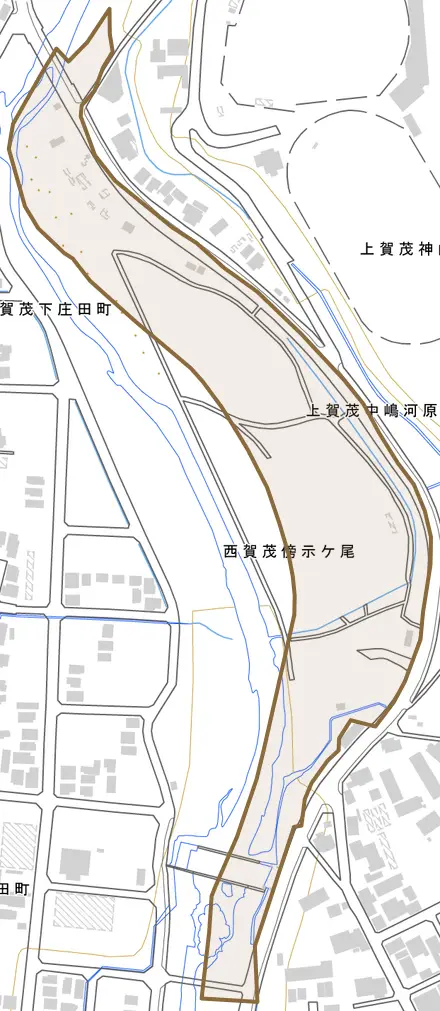 上賀茂中嶋河原町とその周辺の地図。町の範囲を重ねている