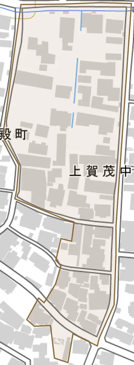 上賀茂中大路町とその周辺の地図。町の範囲を重ねている