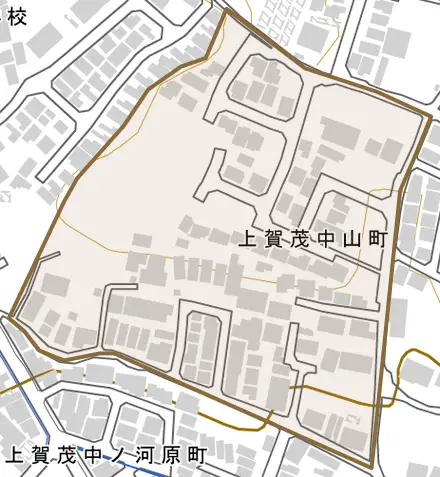 上賀茂中山町とその周辺の地図。町の範囲を重ねている