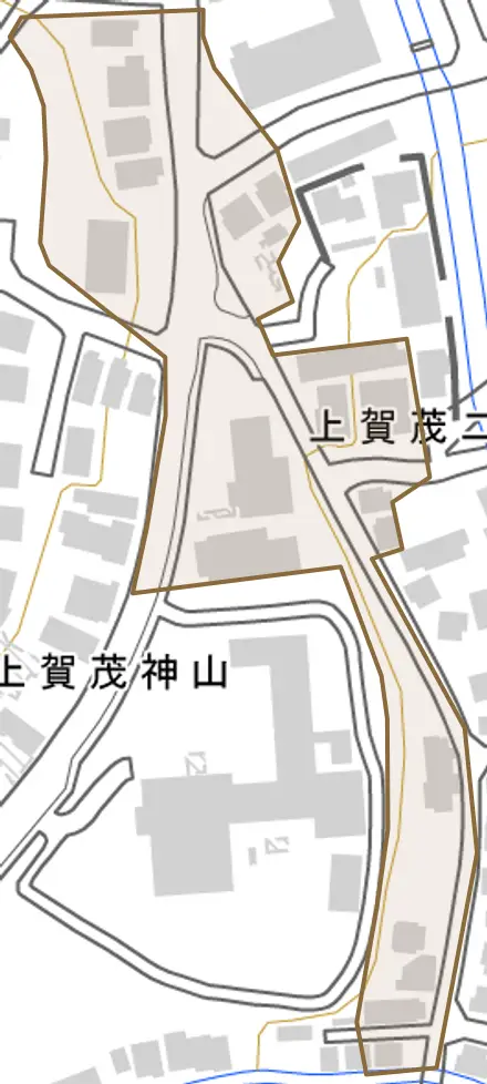 上賀茂二軒家町とその周辺の地図。町の範囲を重ねている