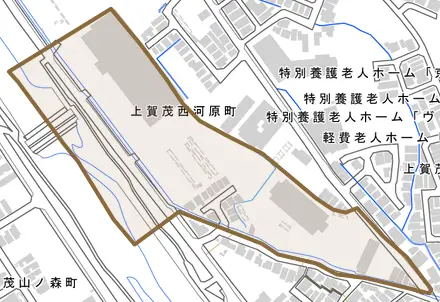 上賀茂西河原町とその周辺の地図。町の範囲を重ねている