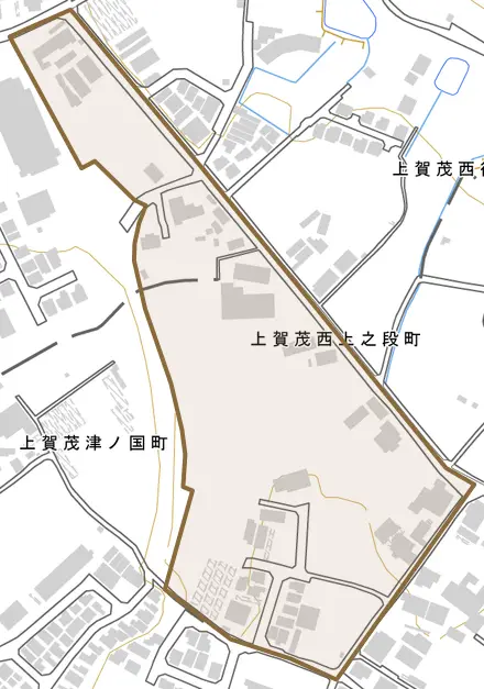 上賀茂西上之段町とその周辺の地図。町の範囲を重ねている
