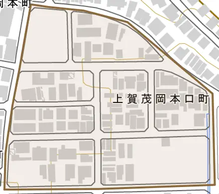 上賀茂岡本口町とその周辺の地図。町の範囲を重ねている