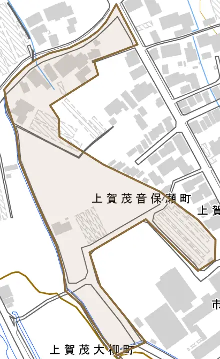 上賀茂音保瀬町とその周辺の地図。町の範囲を重ねている