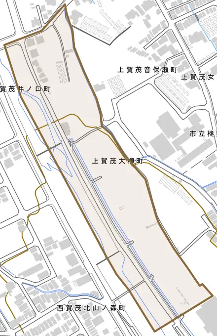 上賀茂大柳町とその周辺の地図。町の範囲を重ねている