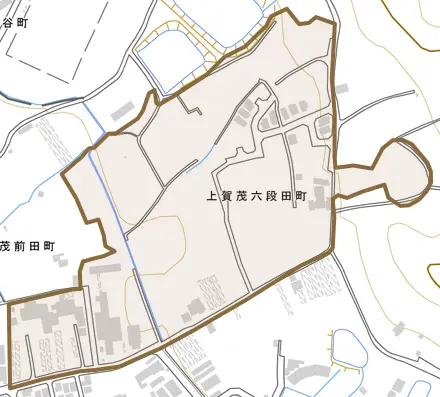 上賀茂六段田町とその周辺の地図。町の範囲を重ねている