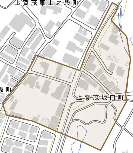 上賀茂坂口町とその周辺の地図。町の範囲を重ねている