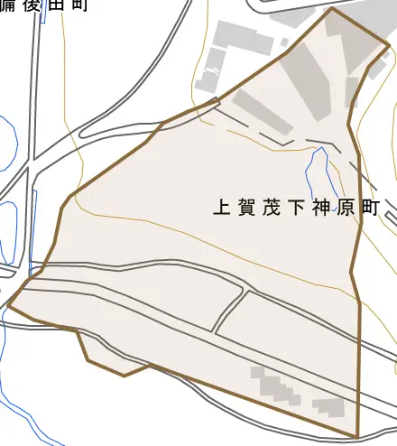 上賀茂下神原町とその周辺の地図。町の範囲を重ねている
