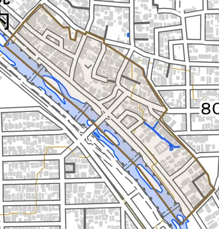 上賀茂菖蒲園町とその周辺の地図。町の範囲を重ねている
