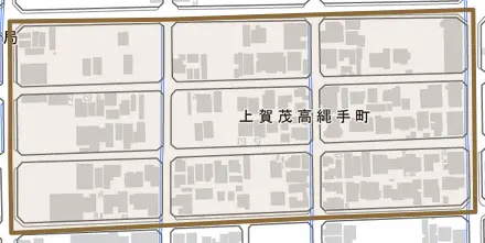 上賀茂高縄手町とその周辺の地図。町の範囲を重ねている