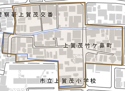 上賀茂竹ケ鼻町とその周辺の地図。町の範囲を重ねている