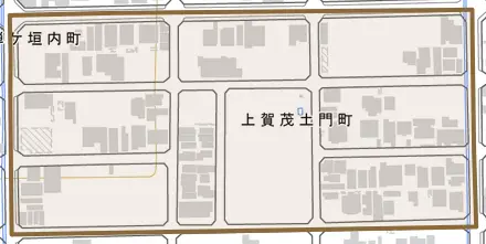 上賀茂土門町とその周辺の地図。町の範囲を重ねている