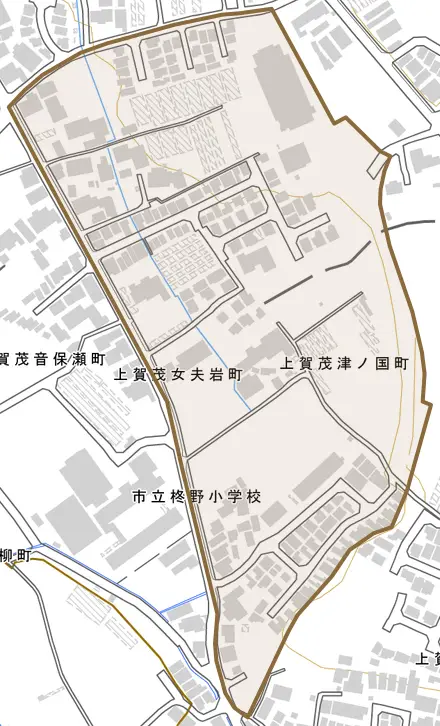 上賀茂津ノ国町とその周辺の地図。町の範囲を重ねている