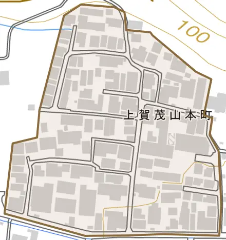 上賀茂山本町とその周辺の地図。町の範囲を重ねている