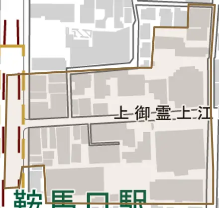 上御霊上江町とその周辺の地図。町の範囲を重ねている
