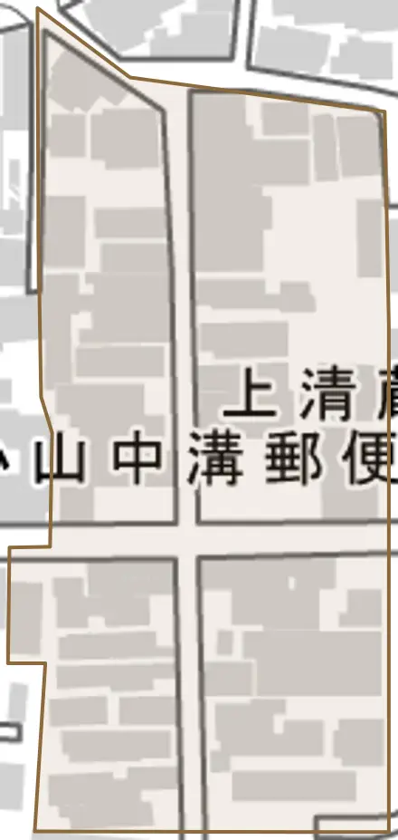 上清蔵口町とその周辺の地図。町の範囲を重ねている