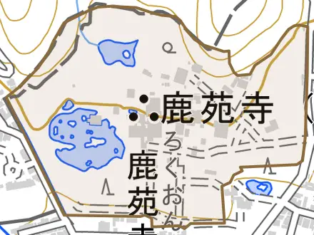 金閣寺町とその周辺の地図。町の範囲を重ねている