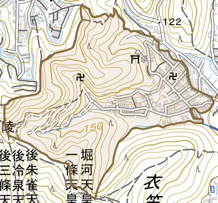 衣笠赤阪町とその周辺の地図。町の範囲を重ねている