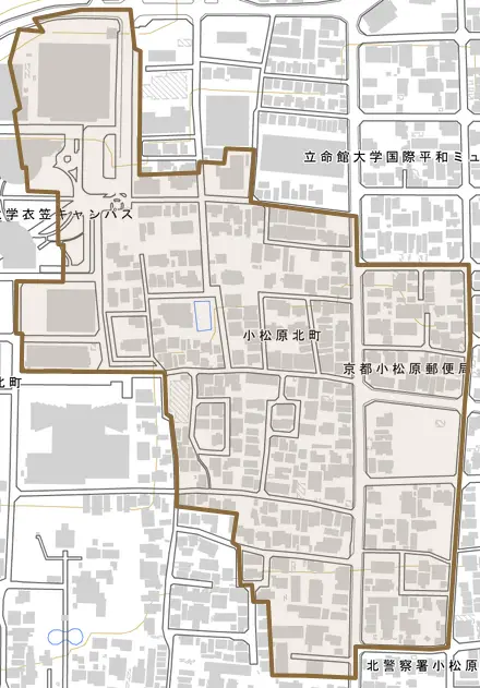 小松原北町とその周辺の地図。町の範囲を重ねている