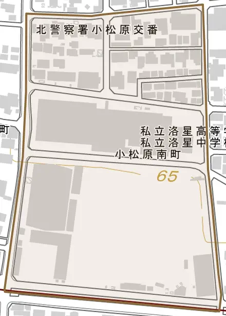 小松原南町とその周辺の地図。町の範囲を重ねている