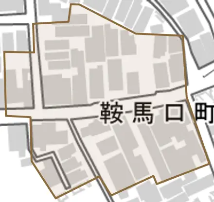 鞍馬口町とその周辺の地図。町の範囲を重ねている