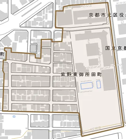 紫野東御所田町とその周辺の地図。町の範囲を重ねている