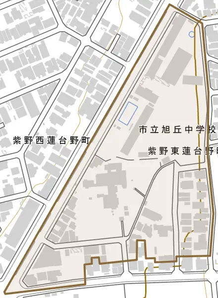 紫野東蓮台野町とその周辺の地図。町の範囲を重ねている