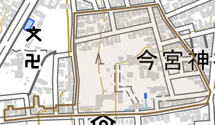 紫野今宮町とその周辺の地図。町の範囲を重ねている