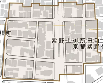 紫野上御所田町とその周辺の地図。町の範囲を重ねている