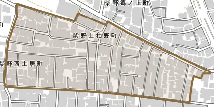 紫野上柏野町とその周辺の地図。町の範囲を重ねている