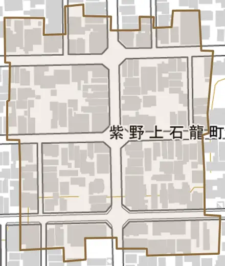 紫野上石龍町とその周辺の地図。町の範囲を重ねている