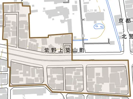 紫野上築山町とその周辺の地図。町の範囲を重ねている