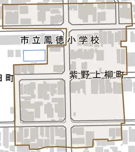 紫野上柳町とその周辺の地図。町の範囲を重ねている