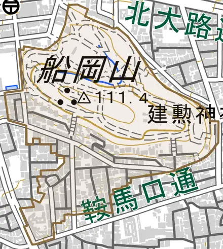 紫野北舟岡町とその周辺の地図。町の範囲を重ねている
