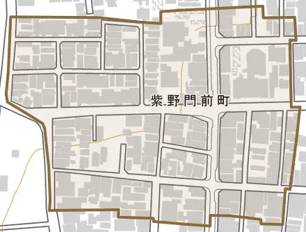 紫野門前町とその周辺の地図。町の範囲を重ねている